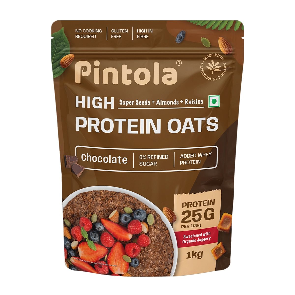 

Pintola 25g High Protein Oats, Dark Chocolate, Oats for weight loss, Breakfast Cereals Pouch - 1kg