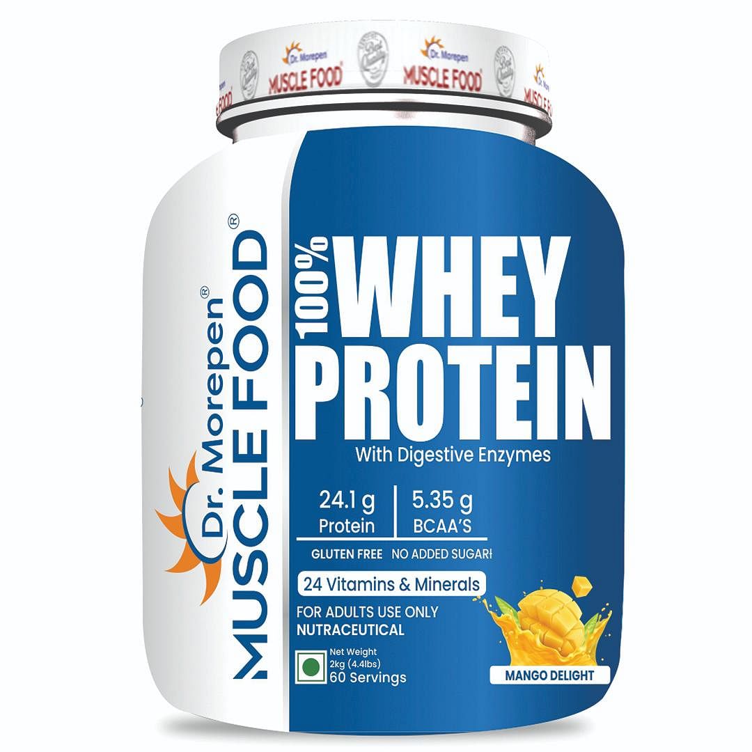 

Dr. Morepen Muscle food 100% Whey Protein with Digestive Enzymes Mango Delight - 2 Kg