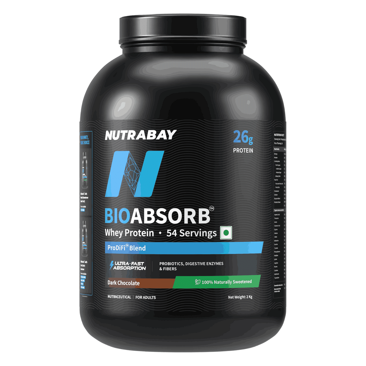 

Nutrabay BioAbsorb™ Whey Protein Powder - 2kg, Dark Chocolate | India's First Protein with ProDiFi™ Blend for Ultra-Fast Absorption | 26g Cros...