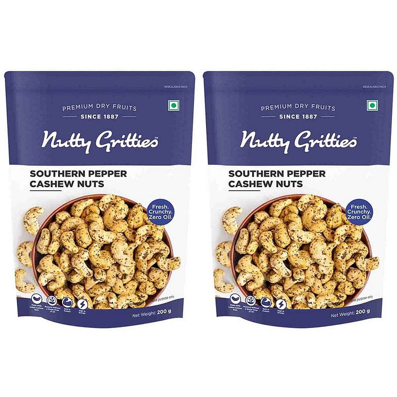 

Nutty Gritties Salted Cashews Nuts, Roasted Pepper | Resealable pouch (Pack of 2, 200g each)