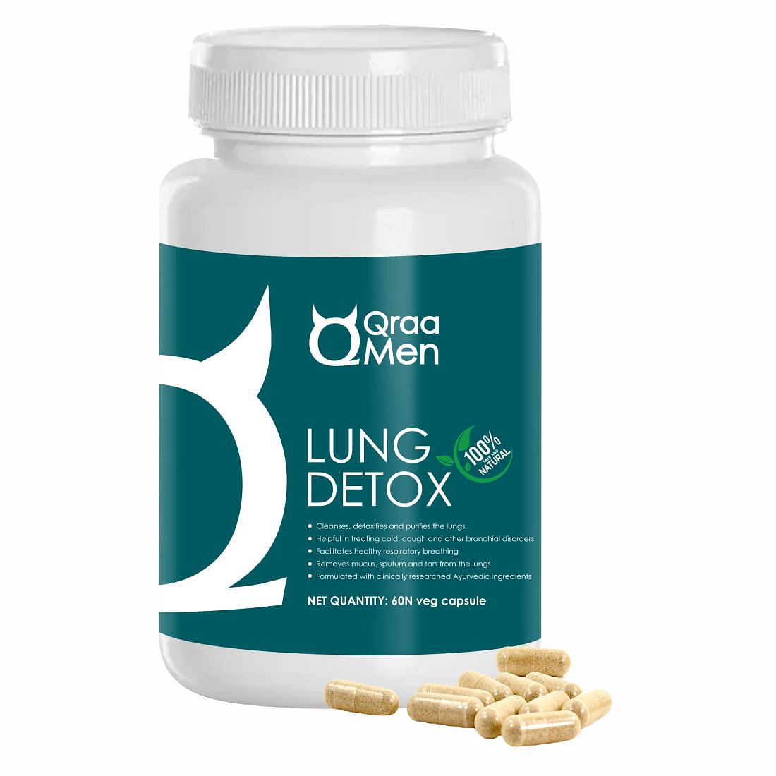 

Qraa Men Lung Detox Capsules for Men I Cleanses, detoxifies and restores the lungs against mucus, sputum and tars I 100% ayurvedic ingredients I 60...