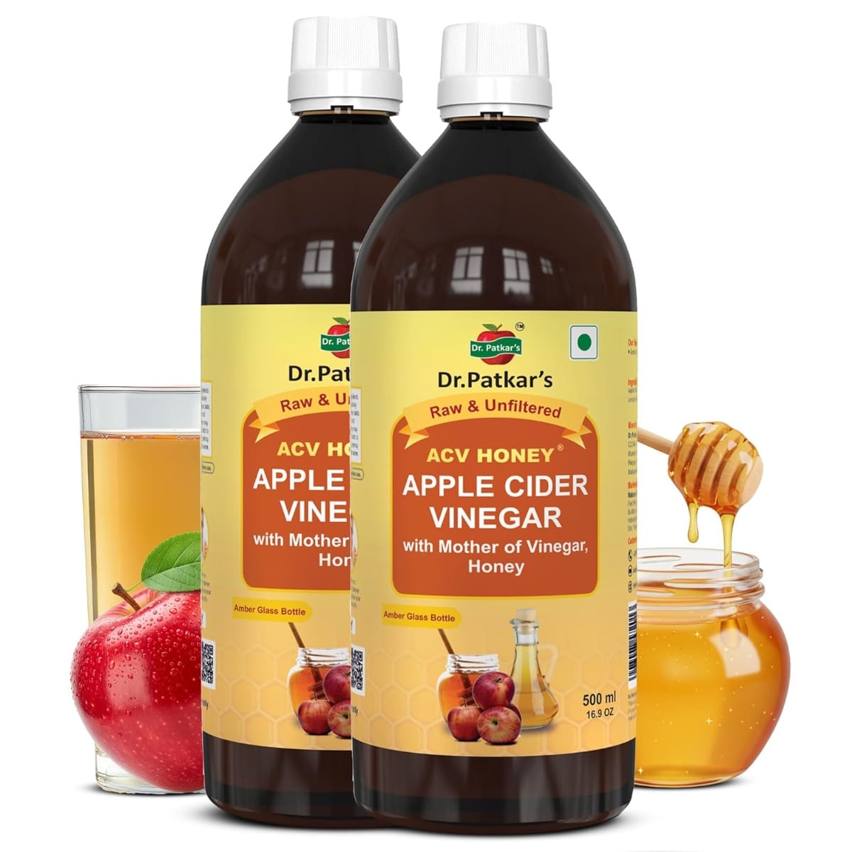 

Dr. Patkar's Apple Cider Vinegar With Honey | Unfiltered & Undiluted | Suitable for Weight loss with Improved Immunity | Weight management (With Mo...