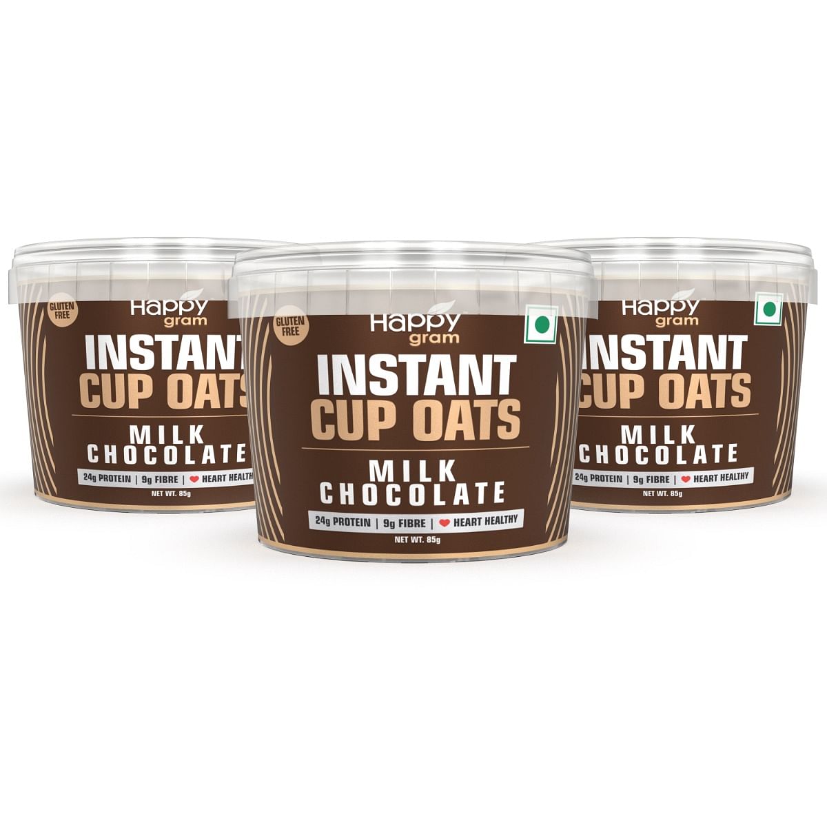 

Happy Gram Milk Chocolate Instant Cup Oats|24 GMS Whey Protein Isolate|9 GMS Fibre|Zero Added Sugar|Zero Preservatives|Gluten Free Pack of 3