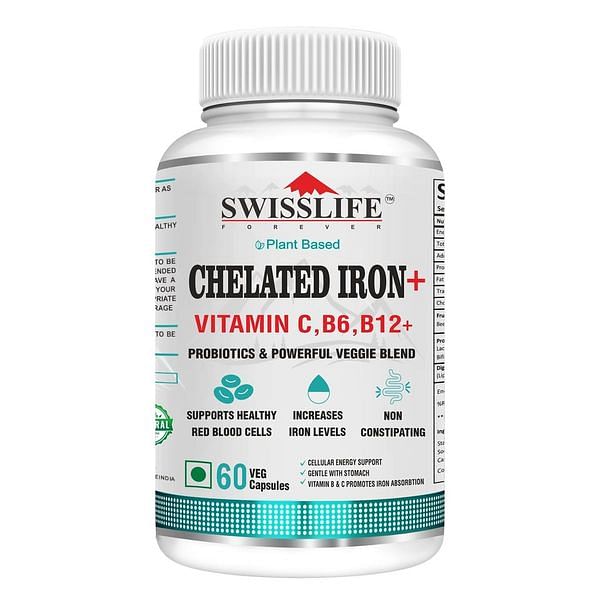 

SwissLife Forever Chelated Iron Folic acid with Vit.C| Chelated Iron 60 Capsules with Probiotics| Chelated Iron with Vit.C, Vit. B6, Vit.B9, Vit. B...