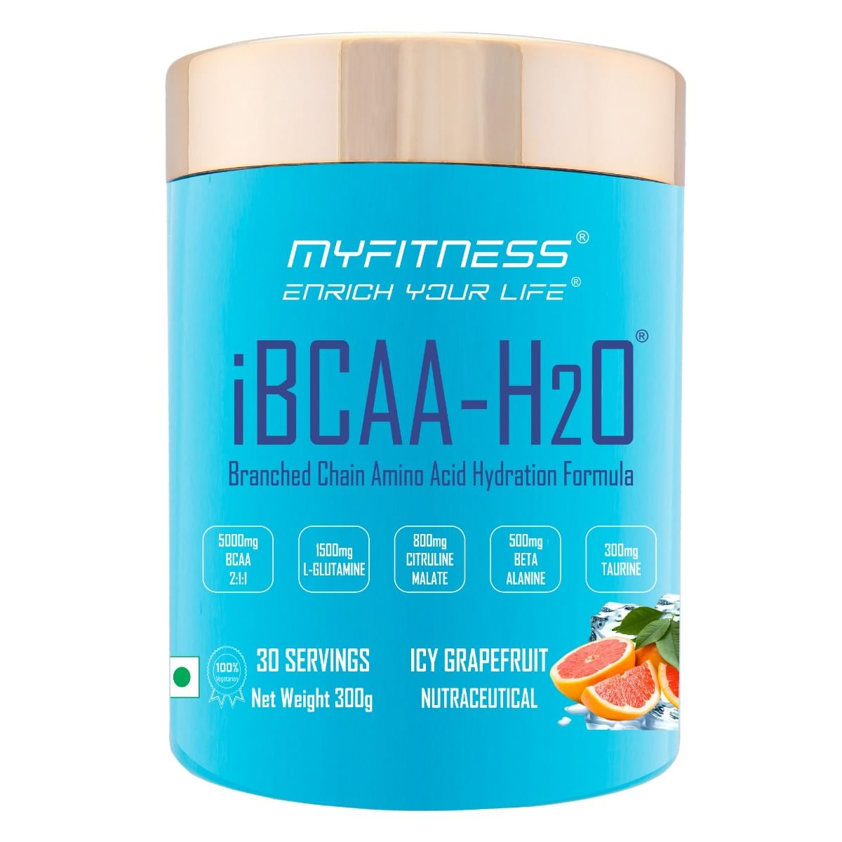 

MYFITNESS ® iBCAA-H2O BCAA 30 Servings|5000mg BCAA 2:1:1| 1500mg L-Glutamine|800mg Citruline Malate| 500mg Beta Alanine|300mg Taurine| 850mg Electr...
