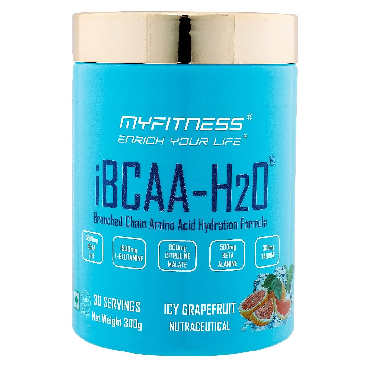 

MYFITNESS ® iBCAA-H2O BCAA 30 Servings|5000mg BCAA 2:1:1| 1500mg L-Glutamine|800mg Citruline Malate| 500mg Beta Alanine|300mg Taurine| 850mg Electr...