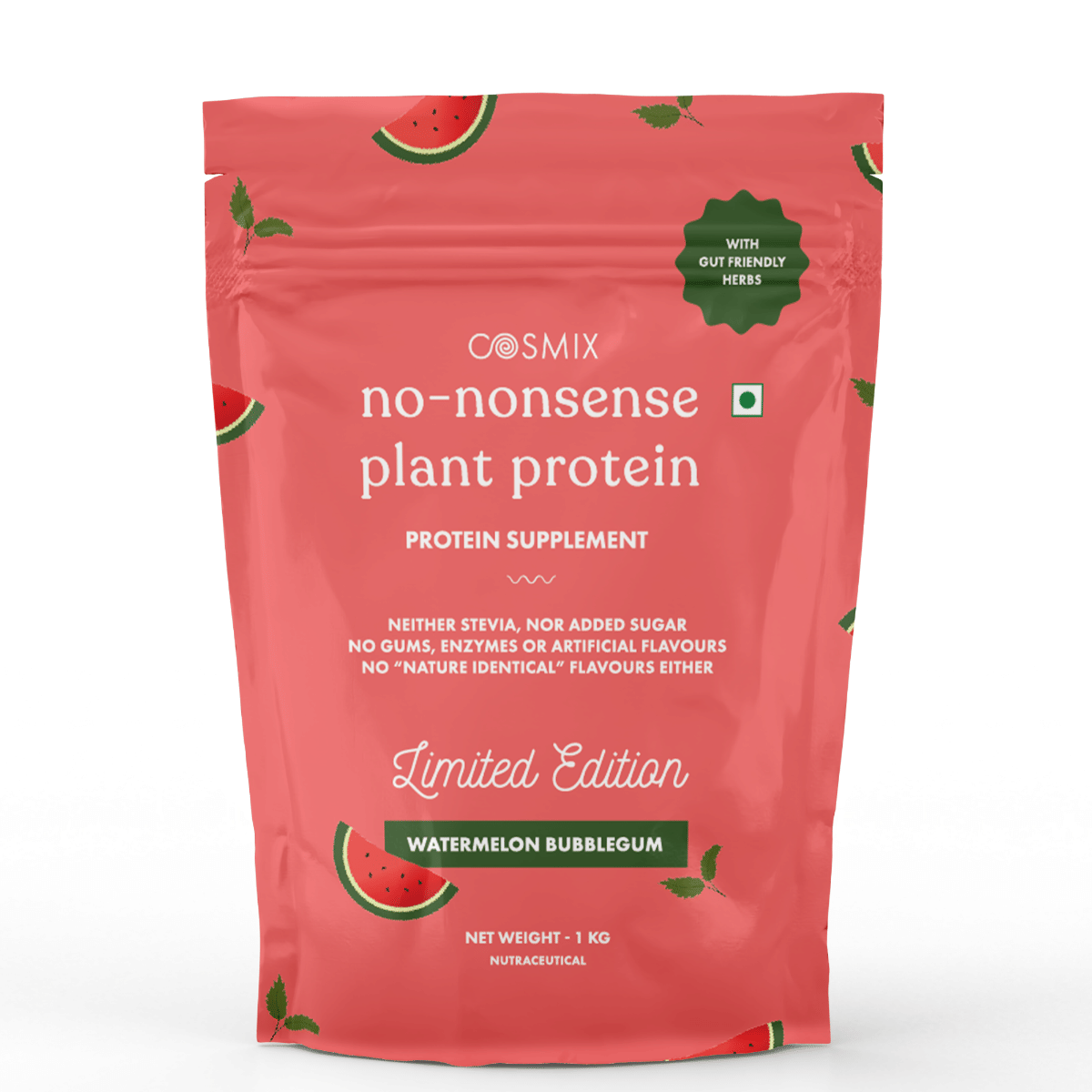 

Cosmix No-Nonsense Plant Protein | 23 Protein/Serve, 1Kg Pouch | Watermelon Bubblegum | Plant Based Protein, Pea & Rice Isolate | Clean, Easy to Di...