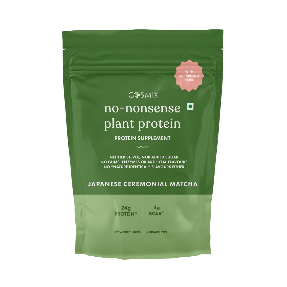 

Cosmix No-Nonsense Plant Protein | 24 Protein/Serve, 500g Pouch | Japanese Ceremonial Matcha | Plant Based Protein, Pea & Rice Isolate | Clean, Eas...