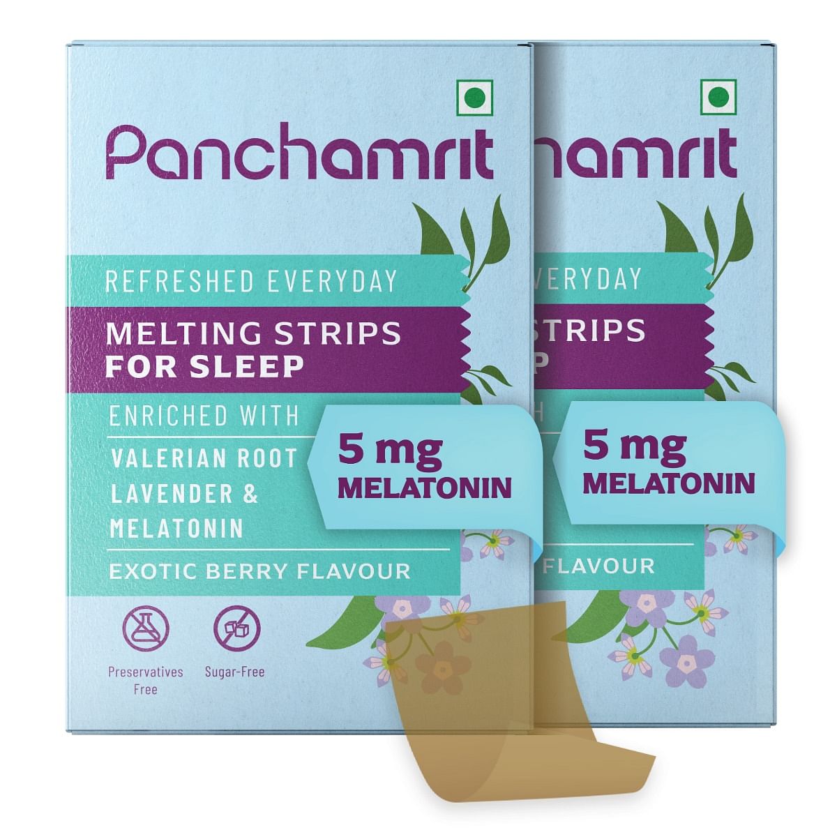 

Panchamrit Melting Strips for Sleep 5mg Melatonin 60 Strips - Non-Addictive, No Added Sugar, Ayurvedic Herbs -Valerian Root, Chamomile for Traveler...