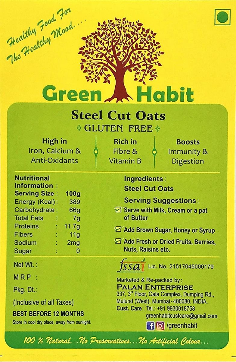 

GreenHabit Healthy & Nutritious Gluten Free Steel-Cut Oats (1 Kg pack)