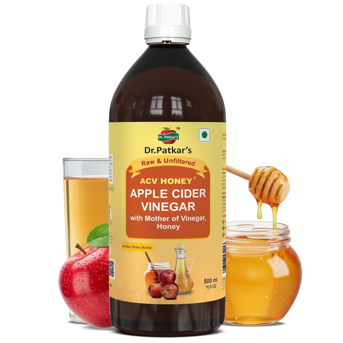 

Dr. Patkar's Apple Cider Vinegar With Honey | Unfiltered & Undiluted | Suitable for Weight loss with Improved Immunity | Weight management (With Mo...