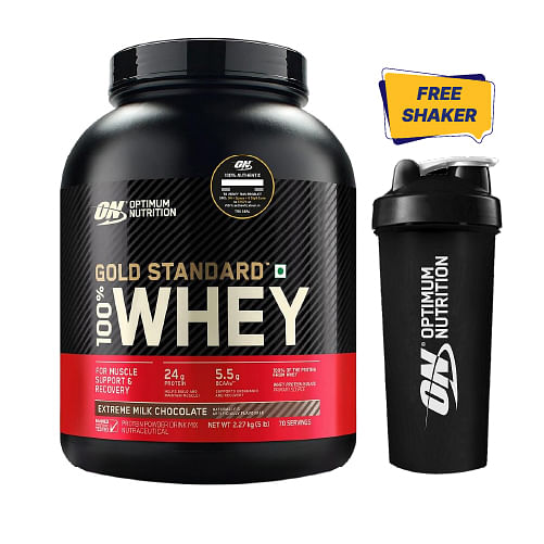 

Optimum Nutrition (ON) Gold Standard 100% Whey Protein Powder 5 lbs, 2.27kg (Extreme Milk Chocolate), for Muscle Support & Recovery, Vegetarian - P...