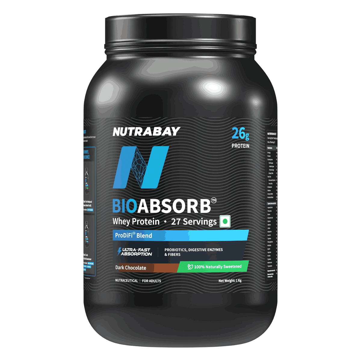 

Nutrabay BioAbsorb™ Whey Protein Powder - 1kg, Dark Chocolate | India's First Protein with ProDiFi™ Blend for Ultra-Fast Absorption | 26g Cros...
