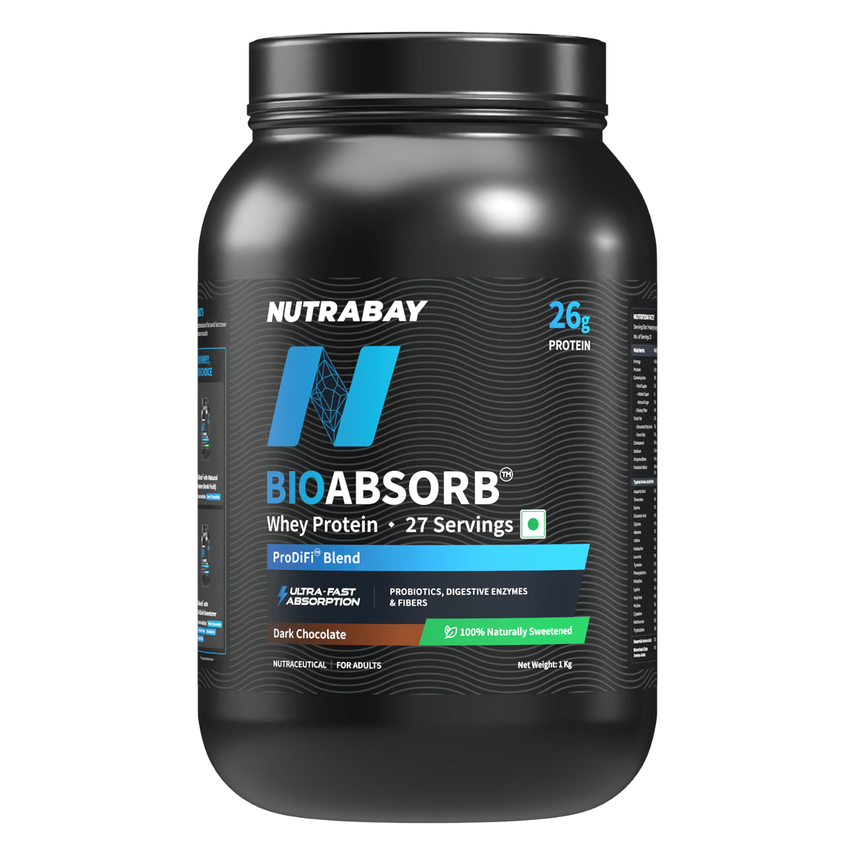 

Nutrabay BioAbsorb™ Whey Protein Powder - 1kg, Dark Chocolate | India's First Protein with ProDiFi™ Blend for Ultra-Fast Absorption | 26g Cros...