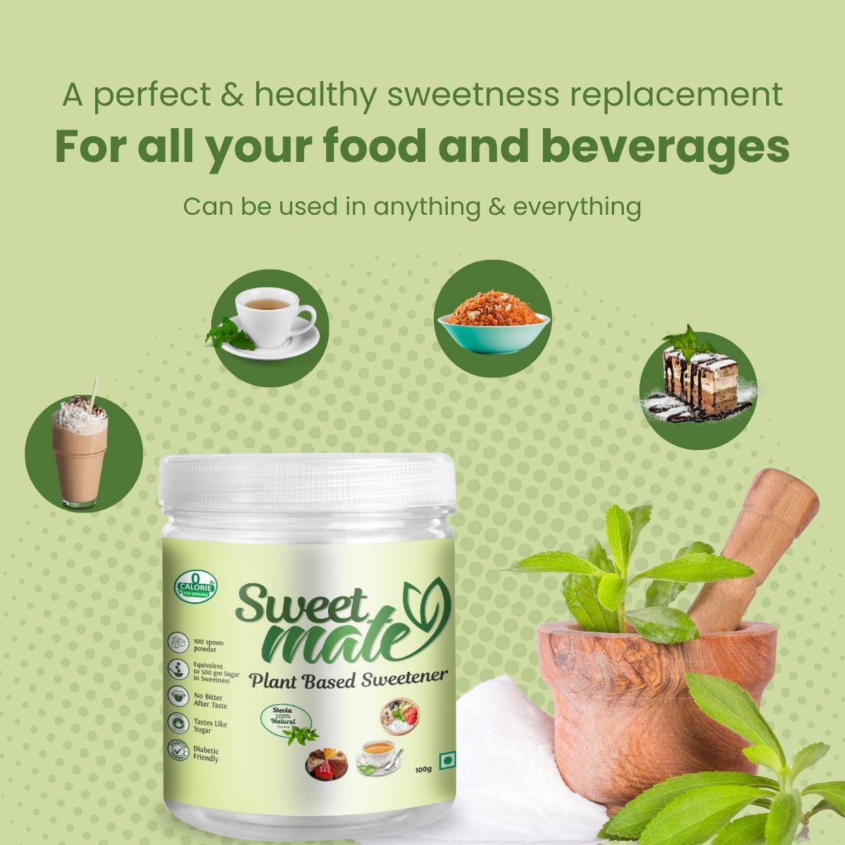 Sweetmate Stevia Powder Jar Pack Sugar Free Stevia Natural