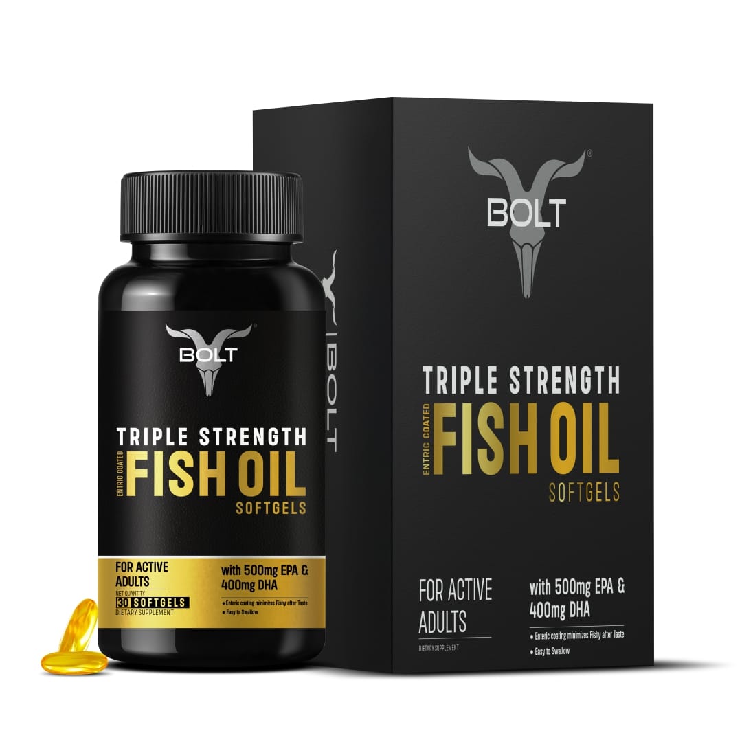 

Bolt Nutrition Triple Strength Omega-3 Fish Oil 1300mg Capsules | 500mg EPA & 400mg DHA Fish oil | (30 Softgel Capsules)