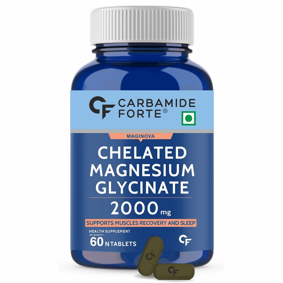 

Carbamide Forte Chelated Magnesium Glycinate | 60 Veg Tablets | 2000mg Per Serving | Muscles Recovery | Sleep