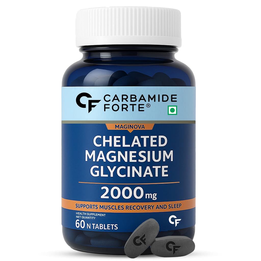 

Carbamide Forte Chelated Magnesium Glycinate | 60 Veg Tablets | 2000mg Per Serving | Muscles Recovery | Sleep