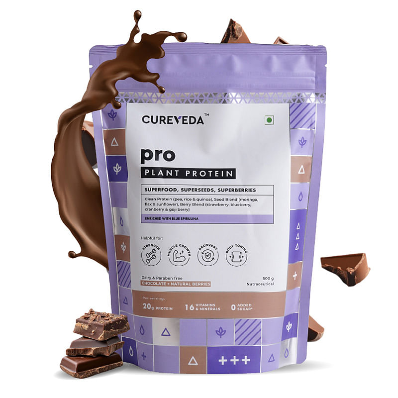 

Cureveda PRO Super-3 Vegan Plant Protein powder with Superfood, Superseeds & Superberries | Chocolate (500gm)