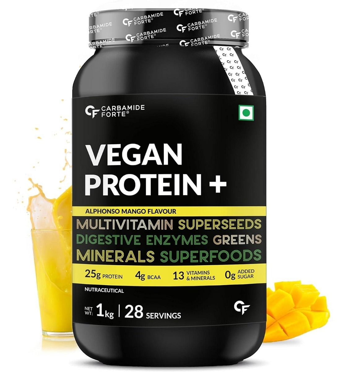 

Carbamide Forte Vegan Protein Powder - Plant Based Pea Protein Powder with Multivitamin, Minerals, Superfoods, Digestive Enzymes - Alphonso Mango F...