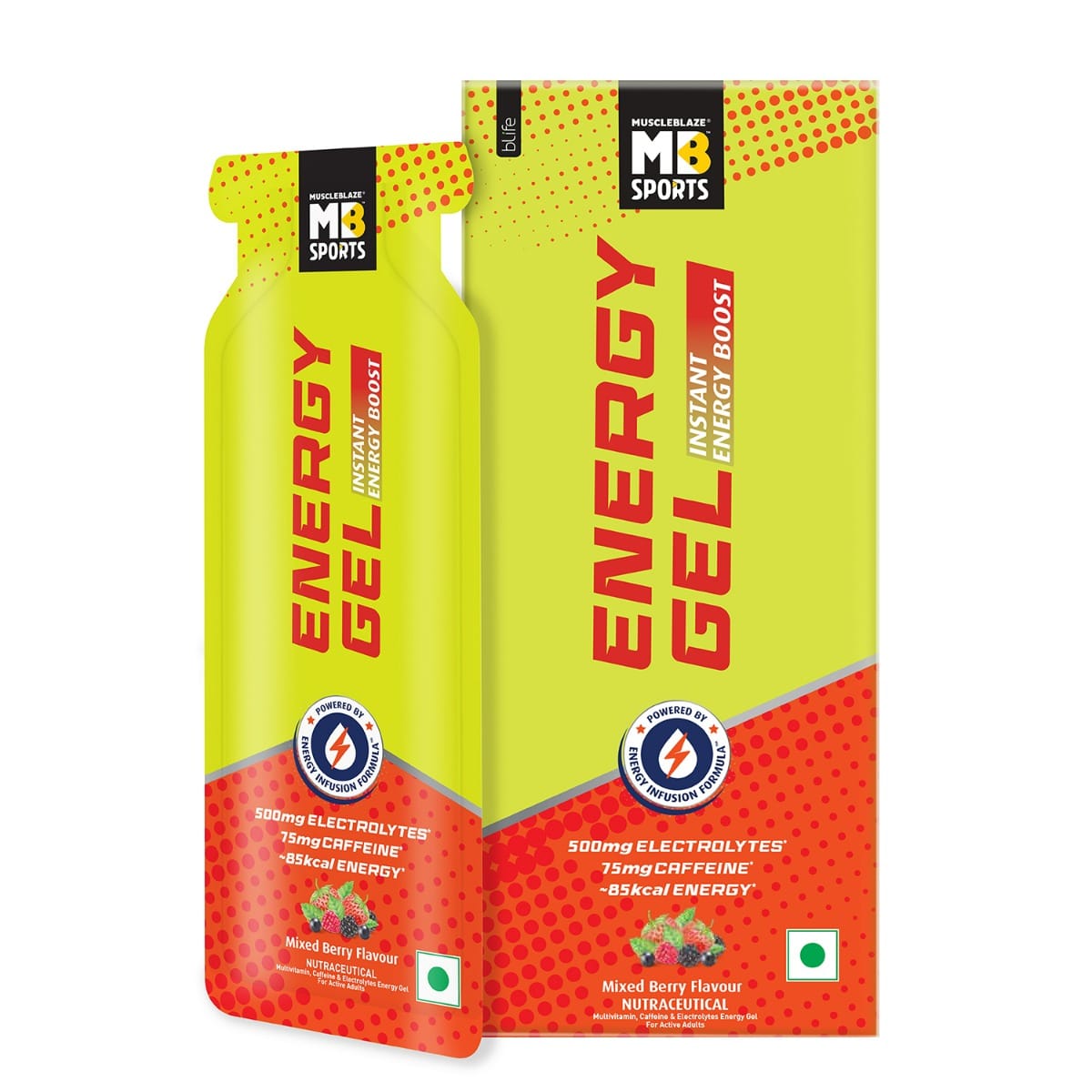 

MuscleBlaze Sports Energy Gel for Instant Energy Boost | With 500mg Electrolytes & 75mg Caffeine (Mixed Berry, 35g, Pack of 5)