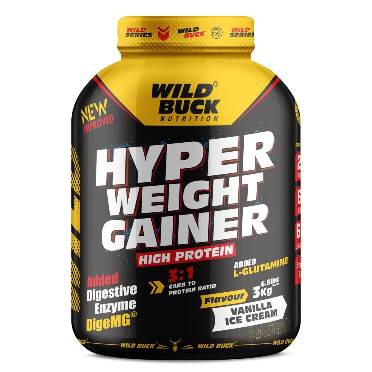 

WILD BUCK Hyper Weight Gainer With Protein,Glutamine,Minerals & Enzymes For Massive Gain Weight Gainers/Mass Gainers (3 kg, Vanilla Icecream)