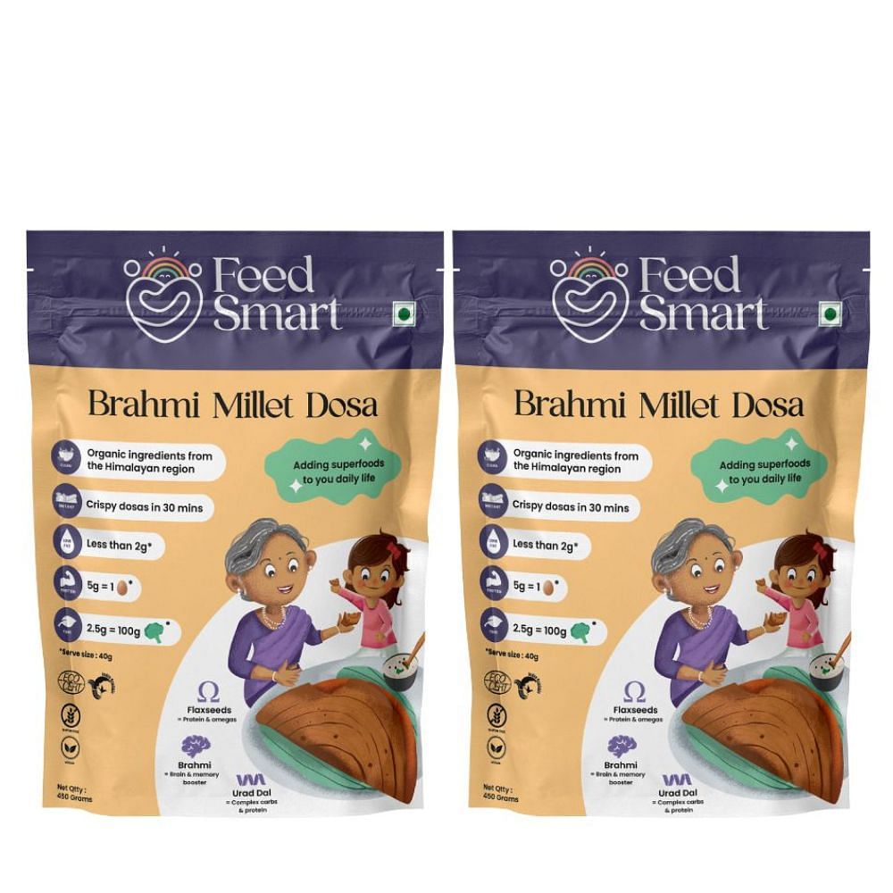 

Feed Smart Instant Dosa Mix Batter | Superfood Ingredients Brahmi, Flax Seeds, Millets, Rich in Fibre Millet Dosa Mix | 150g | Pack of 2