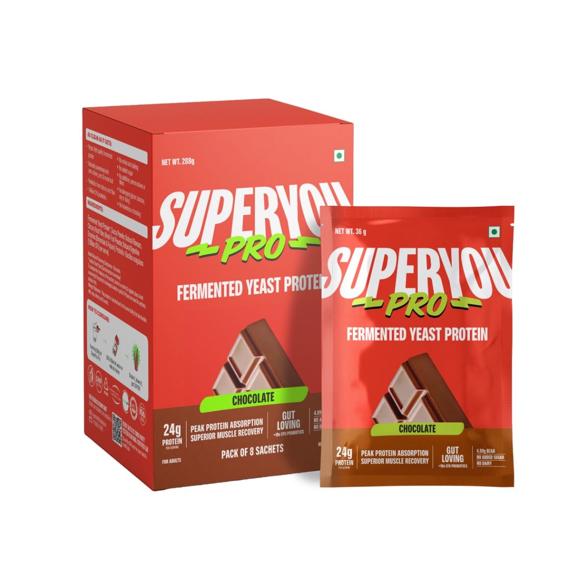 Superyou Pro Fermented Yeast Protein(Pack of 8) | 24g Protein | Peak Absorption | Superior Muscle Recovery | Gut Friendly + 1Bn CFU Probiotics | PDCAAS of 1 - 288g