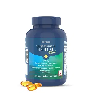 GNC Triple Strength Fish Oil Mini Omega 3 Capsules for Men & Women | 900mg EPA & DHA | Improves Memory | Protects Vision | No Fishy Aftertaste | Supports Family Health | USA Formulated