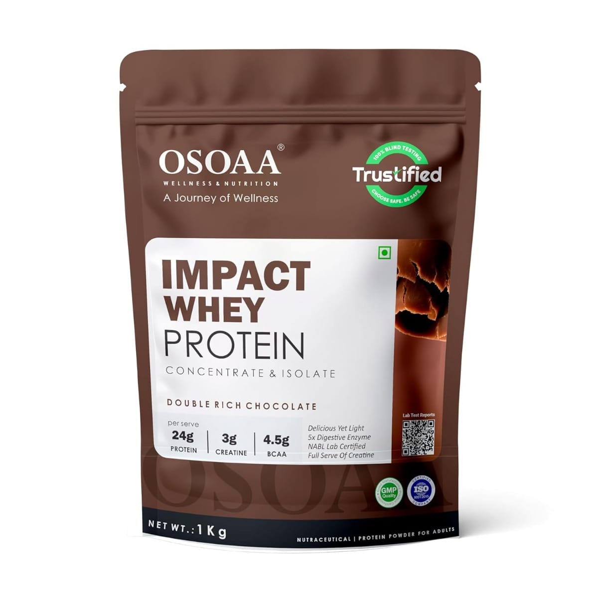 

OSOAA Impact Whey Protein Powder Isolate & Concentrate Blend 24g Protein with 3g Creatine and 5X Digestive Enzymes Muscle Recovery & Performance Su...