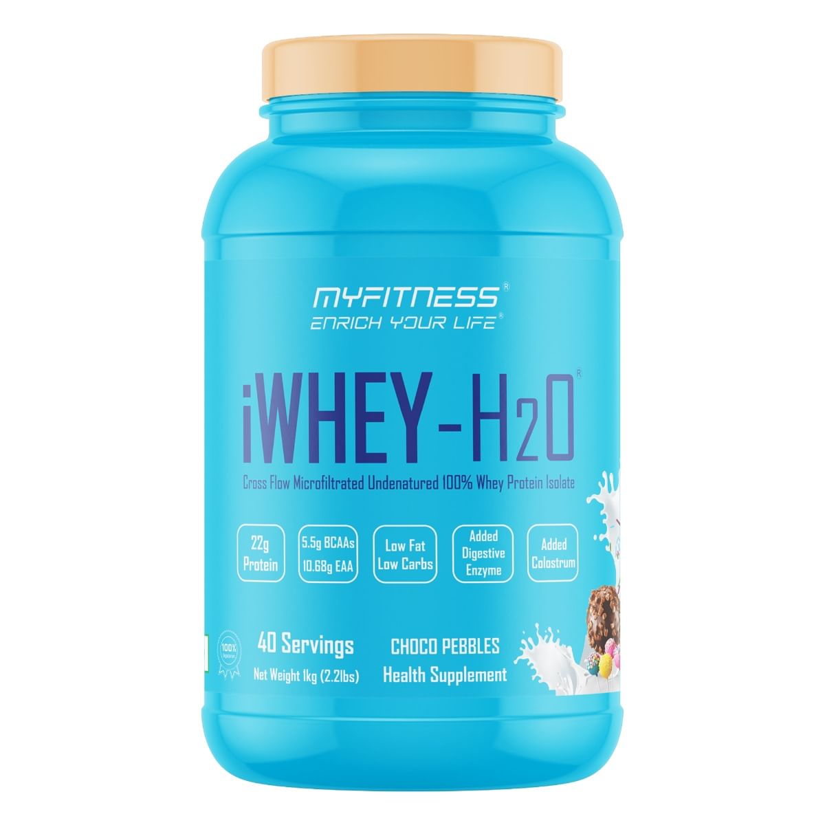 

MYFITNESS ® iWHEY- H2O 40 Servings|Whey Protein Isolate| 88% Premium Whey Protein Isolate Per Serving|5.5g BCAA| 10.68g EAA| Added Digestive Enzyme...