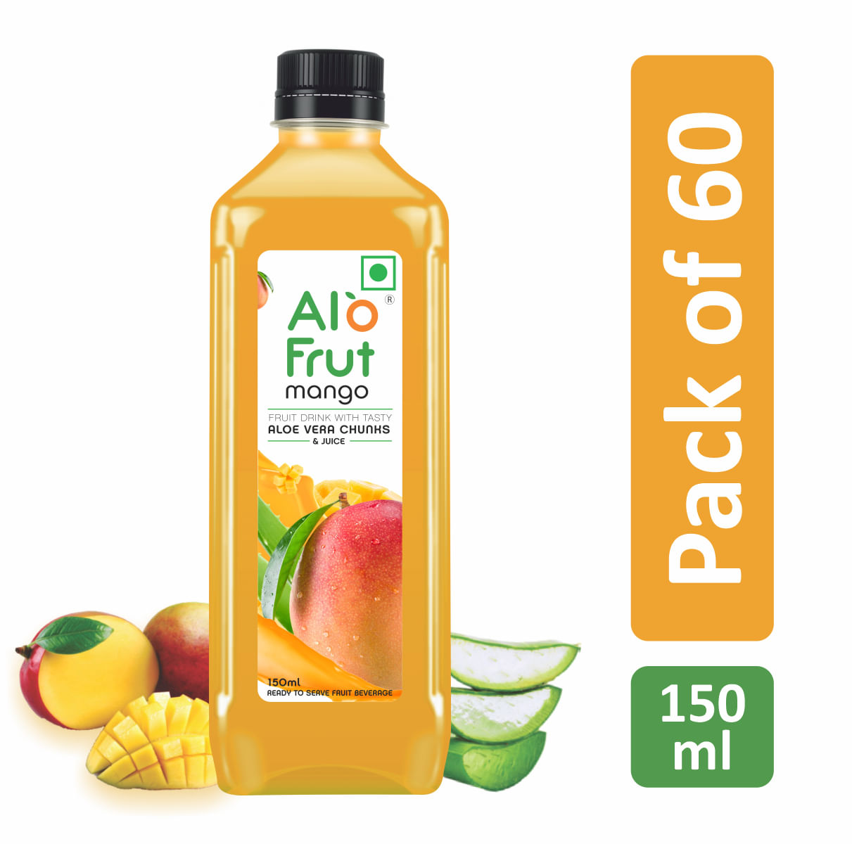 

Alo frut Mango Fruit Drink with Tasty Aloevera Chunks & Juice - 150ml (Pack of 60) | Goodness of Mango and Aloevera Chunks| Ready-to-Serve Fruit Ju...