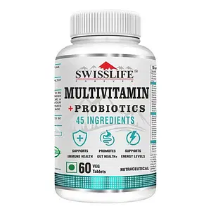 SwissLife Forever Multivitamin with Probiotics - 45 ingredients for men and women| Vit.A, B vitamins, C, D, E | Biotin, Zinc, Vitamins, Minerals and Giloy