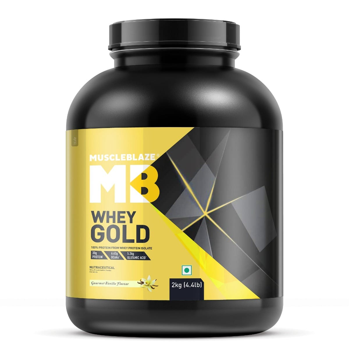 

MuscleBlaze Whey Gold, 100 Whey Protein Isolate, Labdoor USA Certified, 30g Whey Protein Per Scoop (Gourmet Vanilla, 2kg / 4.4lb)