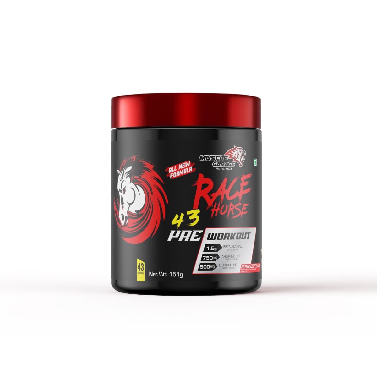 

Muscle Garage Race Horse Preworkout | Instant Energy Pump | 151 gm 43 servings |Fruit Punch