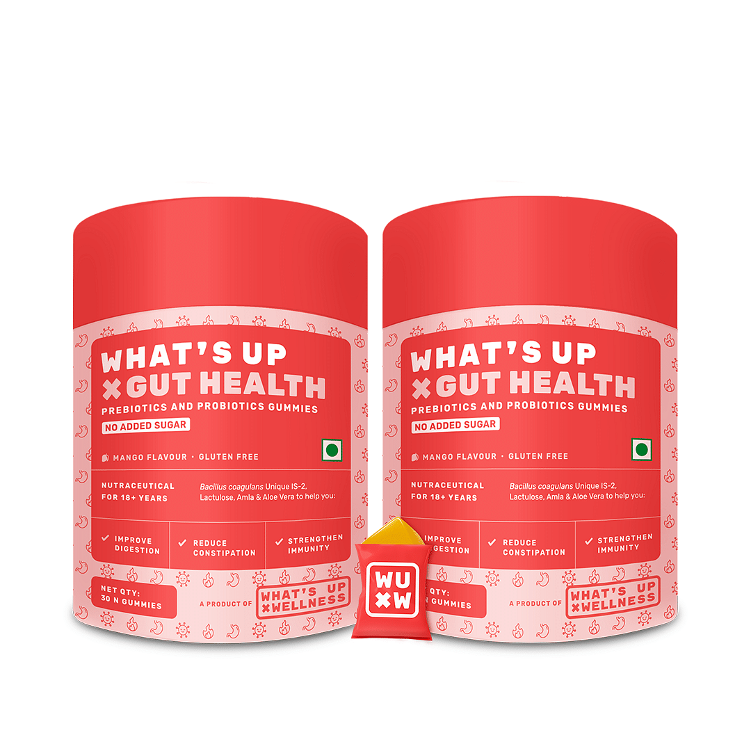 

What's Up Wellness Gut Health Gummies | Prebiotic & Probiotic Gummies for Digestion, Constipation & Immunity | Bloating, Acidity & Gas Relief | Cli...