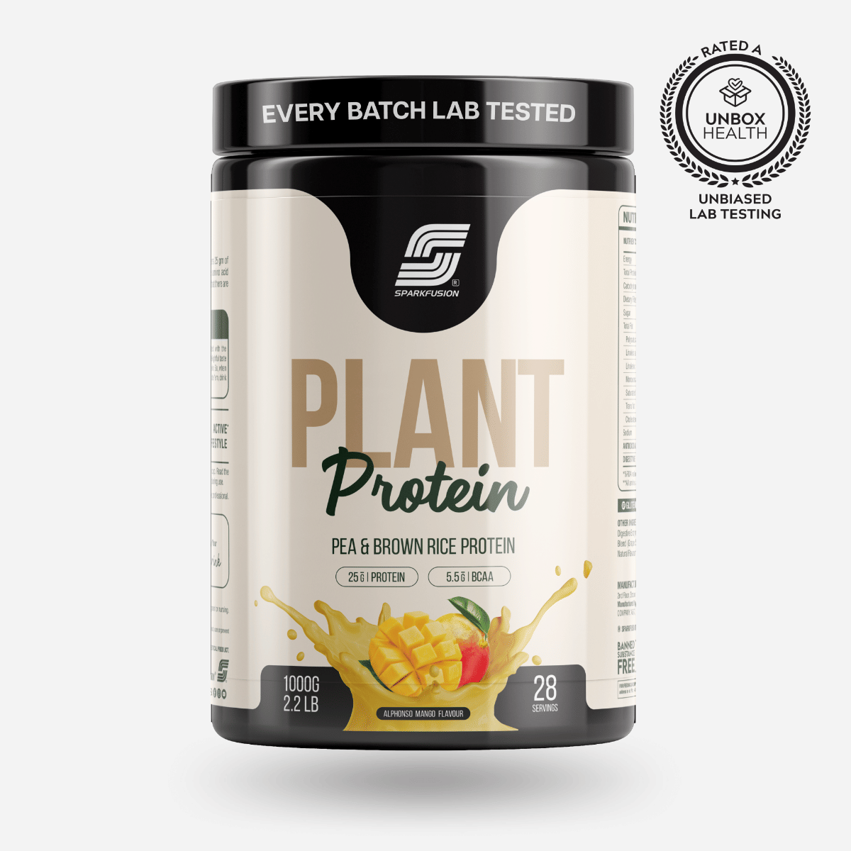 

Sparkfusion Vegan Plant Protein Powder Organic Isolated Pea & Brown Rice Protein 25 gm Protein Easy To Digest Triple|(1 kg (Pack of 1), Alphonso Ma...