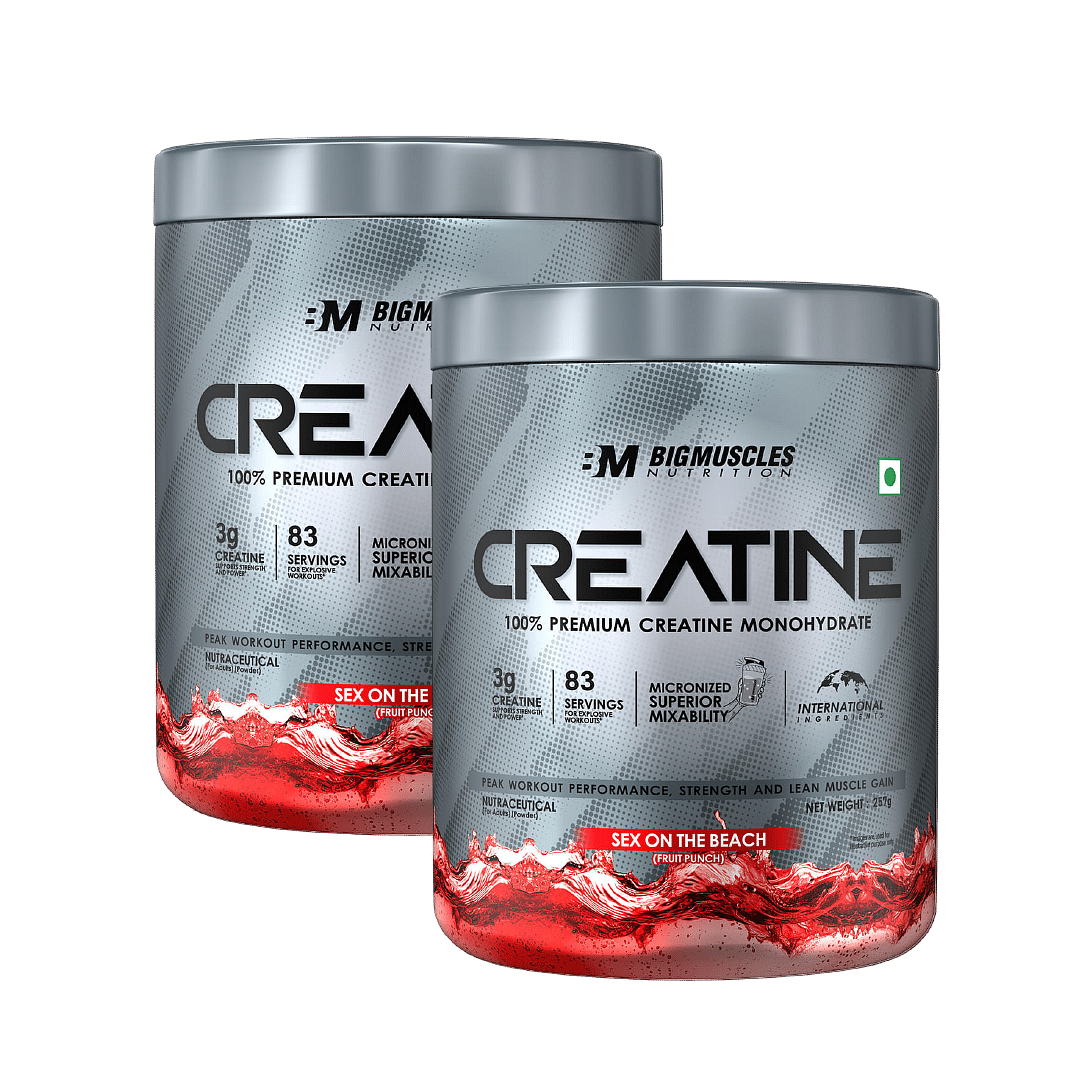 

Bigmuscles Nutrition Creatine Monohydrate (83 Servings, Sex On The Beach) | Prohydrolase Enzyme Tech. For Better Absorption | 257G Pack Of 2