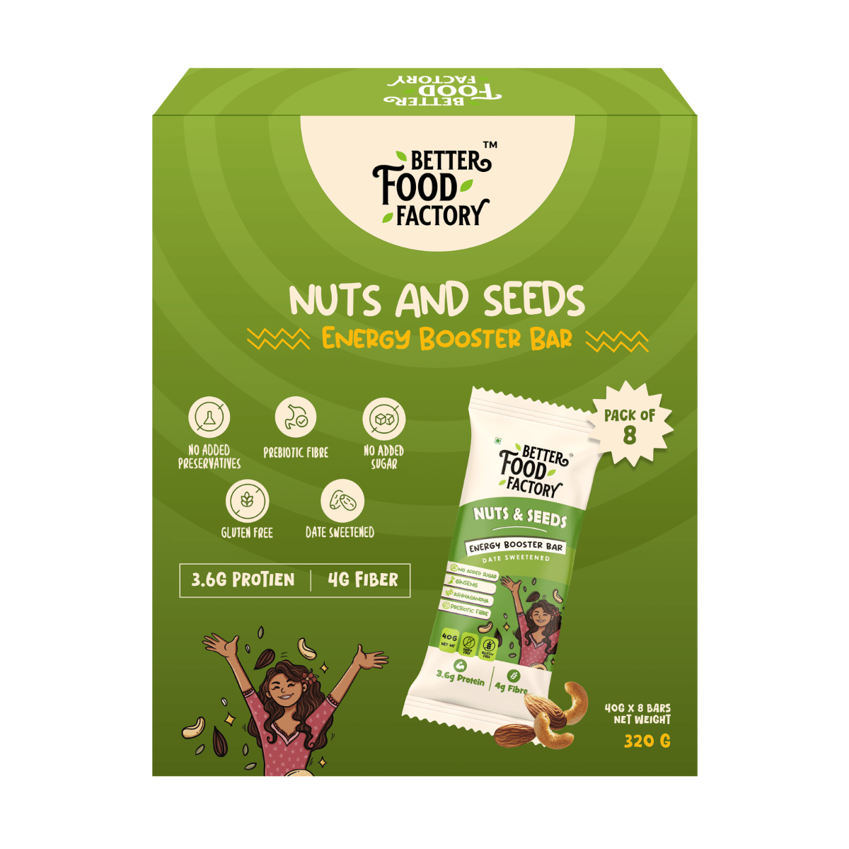 

Better Food Factory Nuts and Seeds Energy Booster Bar Pack of 8