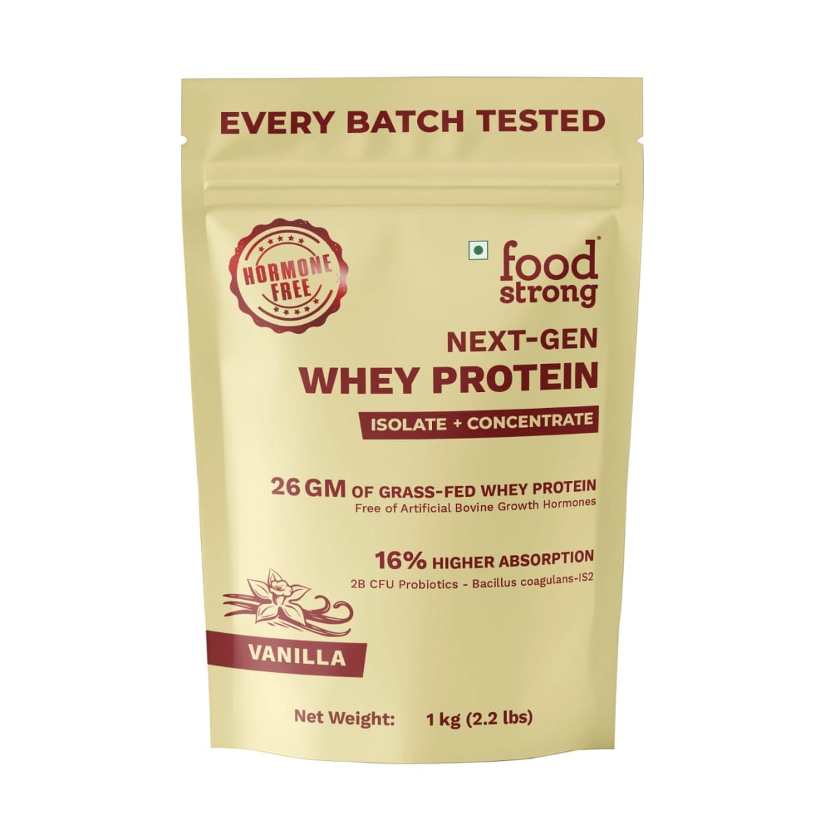 

Foodstrong Next-Gen Whey Protein Isolate + Concentrate, 100% Hormone Free Grass-Fed Whey, 26G Protein, Vanilla, With Turmeric, Probiotics & Natural...