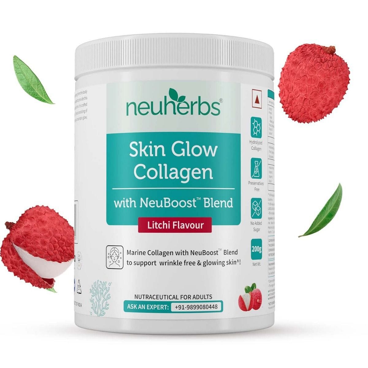 Neuherbs Collagen Supplement - Skin Glow Marine Collagen Powder for Women & Men | Collagen with Hyaluronic Acid, Vitamin E & C, Biotin | Supports Glowing & healthy skin.