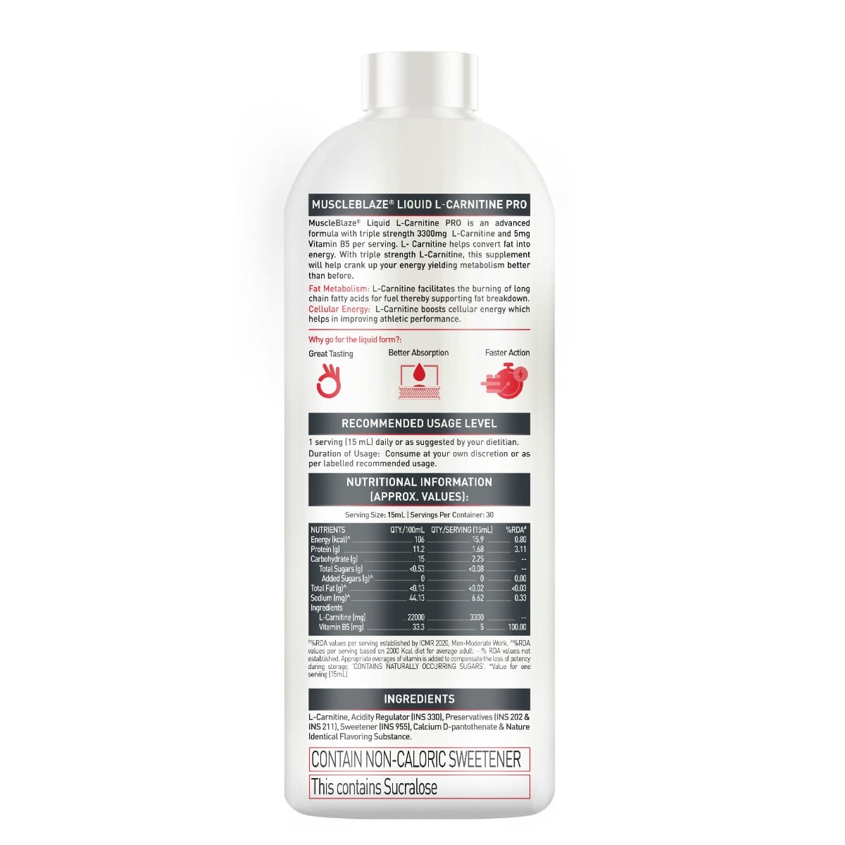 MuscleBlaze Liquid L-Carnitine PRO | 3300mg L- Carnitine |Triple Strength  Formula (Tangy Orange, 450ml)