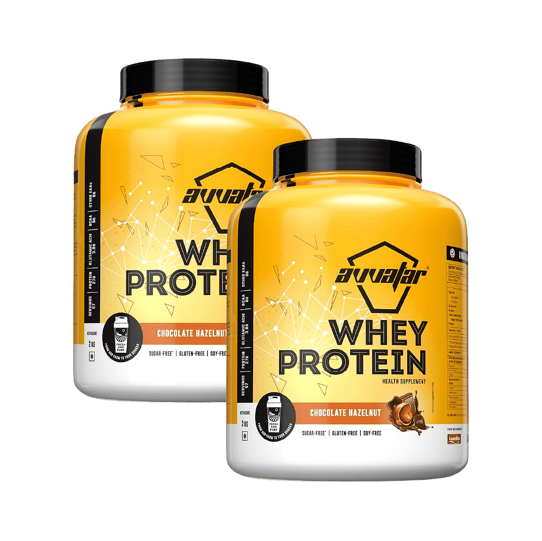 

Avvatar Whey Protein 2Kg | Chocolate Hazelnut | 57 Servings| 27G Protein | Sugar Free | Gluten Free | Soy Free Pack Of 2