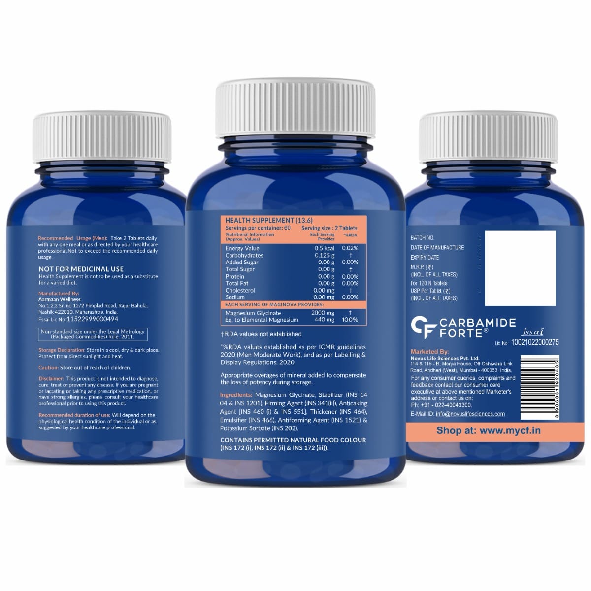 

Carbamide Forte Chelated Magnesium Glycinate | 120 Veg Tablets | 2000mg Per Serving | Muscles Recovery | Sleep