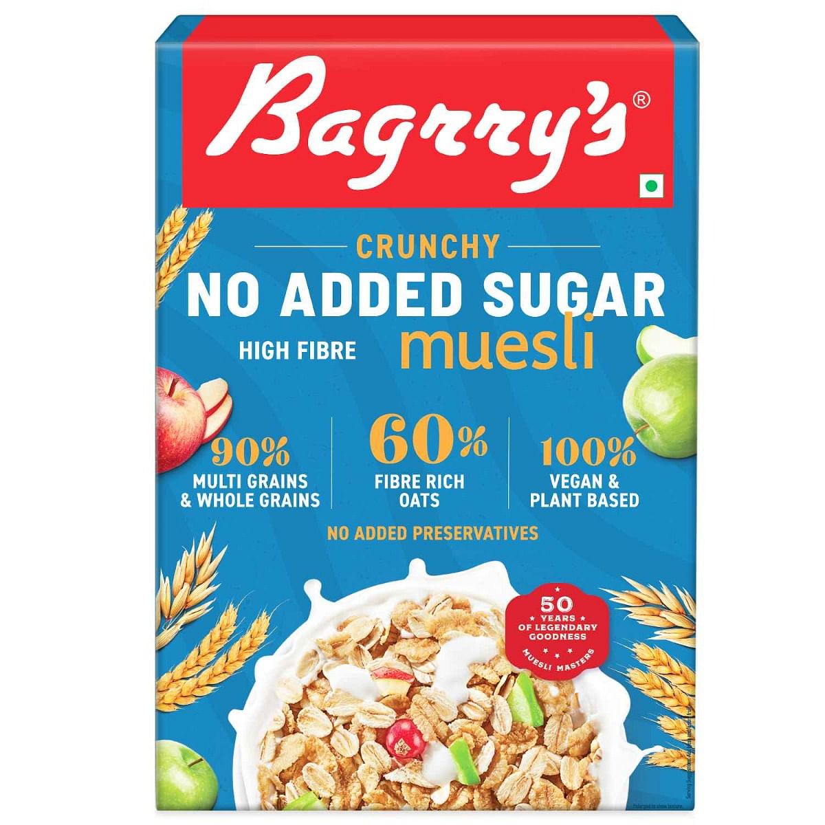 

Bagrry's Crunchy Muesli No Added Sugar 0% 400g Box|90% Multi Grains|60% Fibre Rich Oats with Bran|Whole Grain Breakfast Cereal|Helps Manage Weight|...