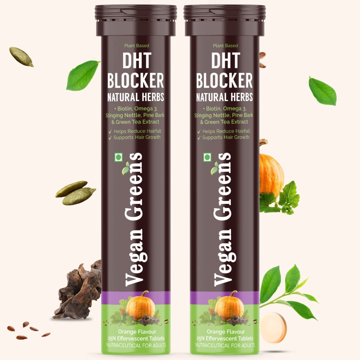 

Vegan Greens Plant Based DHT Blocker With Biotin, Omega 3, Stinging Nettle, Pine Bark, Green Tea. For Hair Growth, Hair Fall Control, Healthy Hair ...
