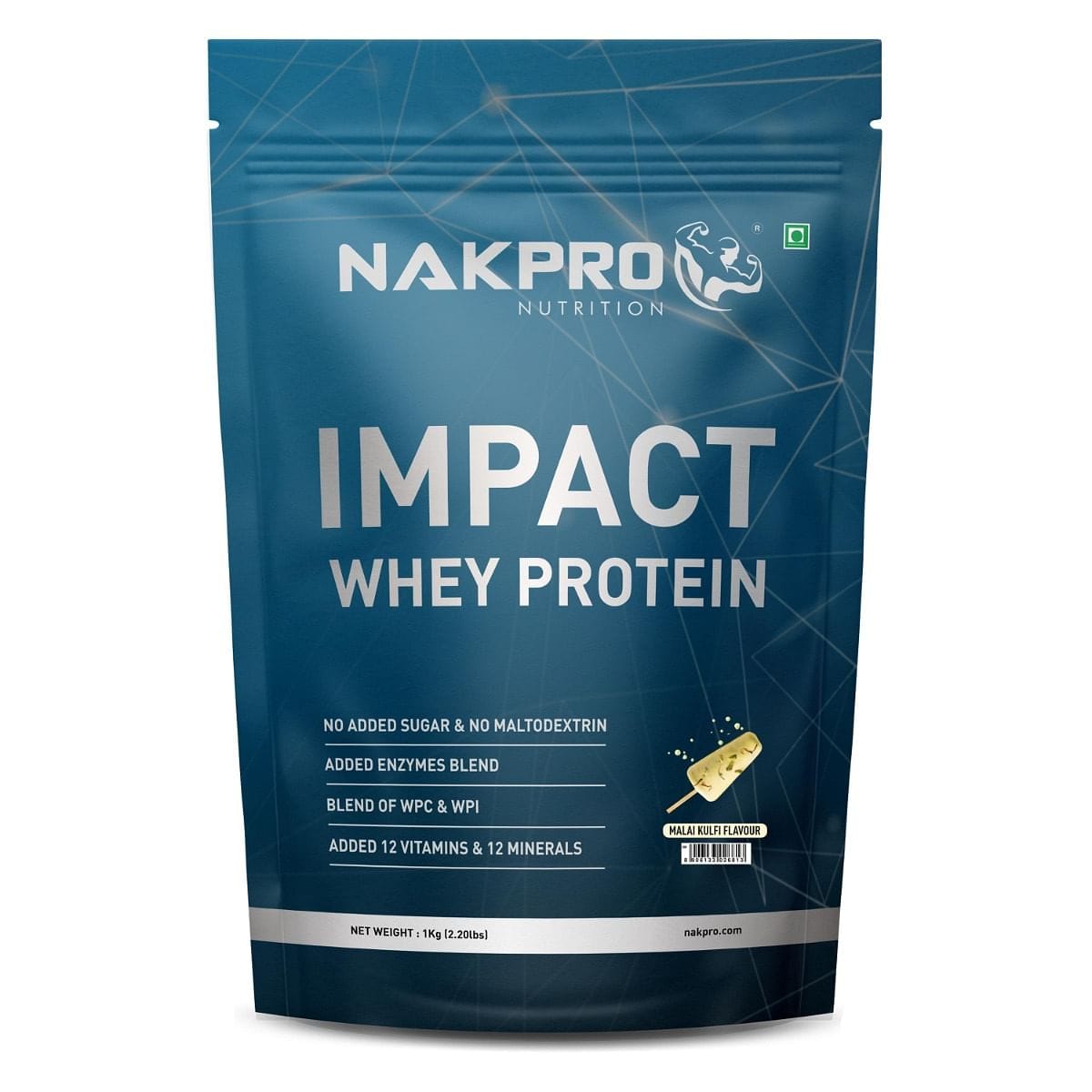 NAKPRO Impact Whey Protein 1kg | Isolate & Concentrate | 24g Protein & 4.9g BCAA | NABL Lab Tested 100% Authentic Supplement Powder - Malai Kulfi Flavour