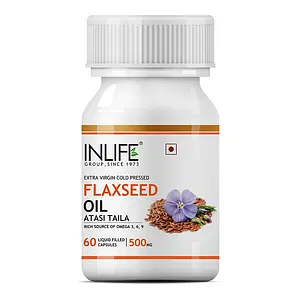 INLIFE Flaxseed Oil (Omega 3 6 9) Fatty Acid Supplement (Quick Release) Extra Virgin Cold Pressed 500 mg - 60 Liquid Filled Hard Shell Capsules