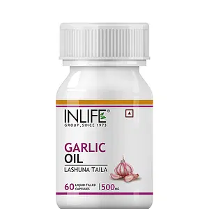 INLIFE Natural Garlic Oil, 60 Capsules For Heart,Cholesterol and Weight Loss- 60 Liquid Filled Capsules