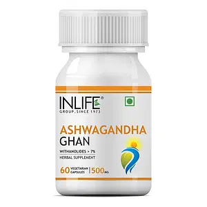 INLIFE Ashwagandha Extract (Withania Somnifera) Supplement, Immunity Boosters & General Wellness, 500mg - 60 Veg Capsules